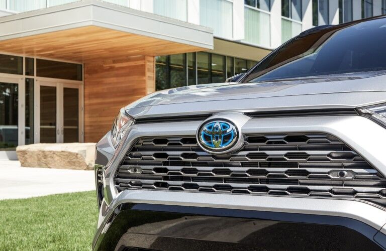 Closeup of grille on 2020 Toyota RAV4 Hybrid