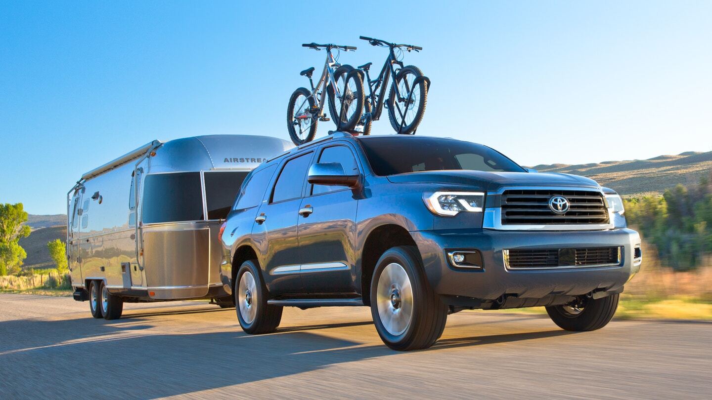 Front exterior view of a black Toyota Sequoia