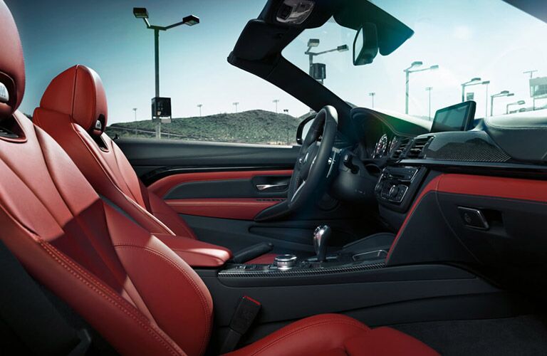 red interior of the 2017 BMW M4 with the top down