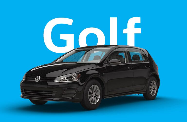 black Volkswagen Golf with teal background