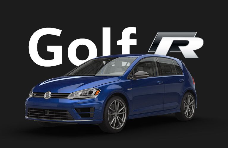 blue Volkswagen Golf R with black background