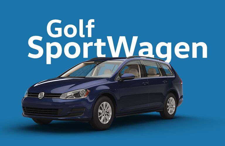 dark blue Volkswagen Golf Sportwagen with blue background
