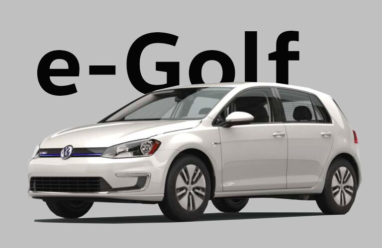 white Volkswagen e-Golf with gray background