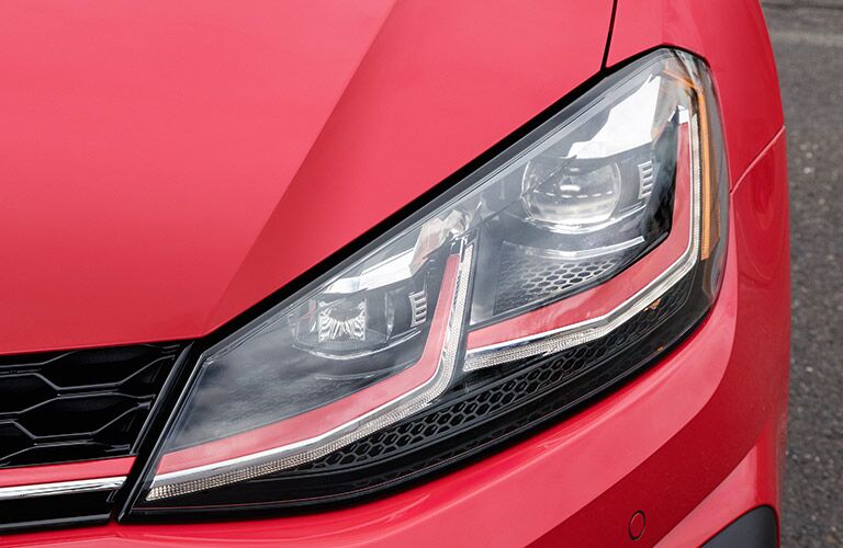 Headlight of red 2018 Volkswagen Golf GTI