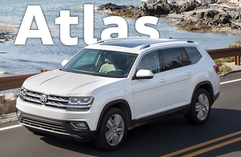 white Volkswagen Atlas with Atlas title