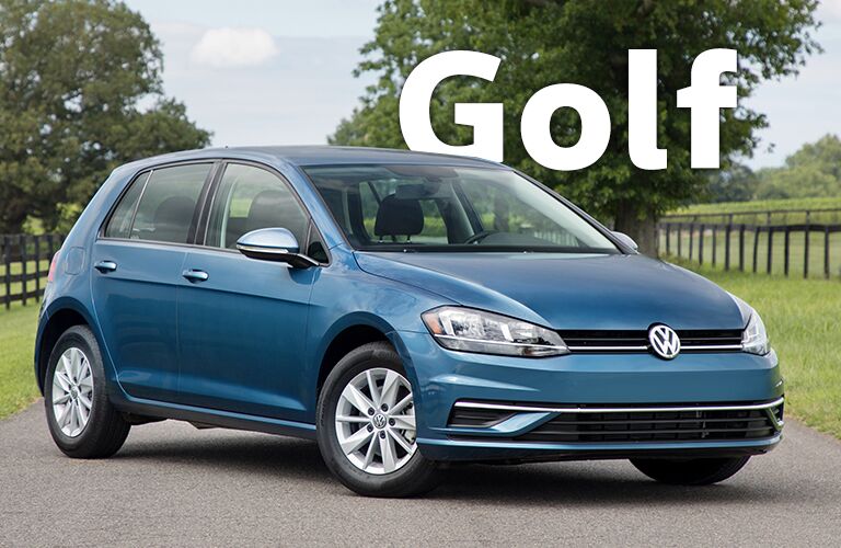 blue Volkswagen Golf with Golf title