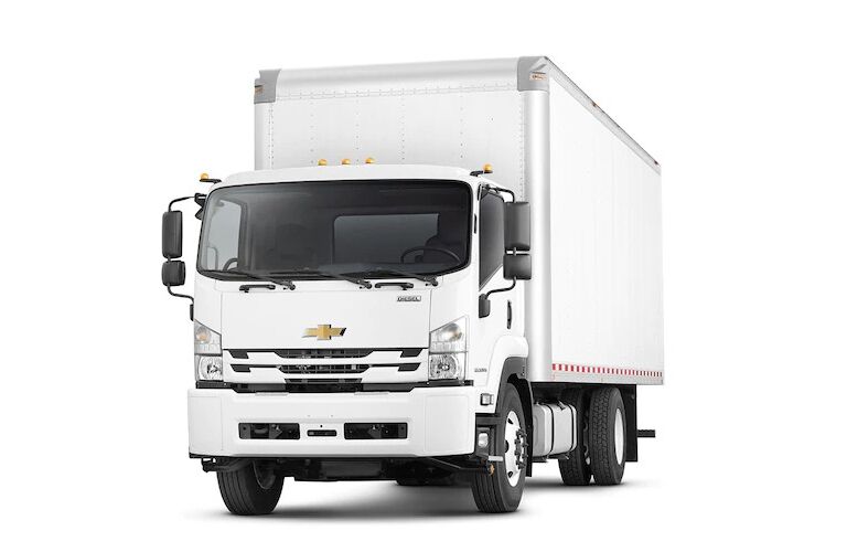 2018 Chevy Low Cab Forward white front view