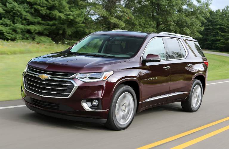 2018 Chevy Traverse maroon side view