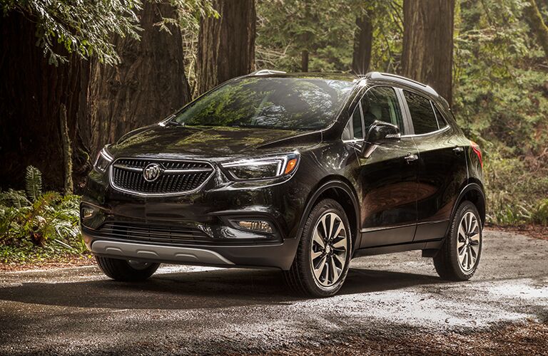 2019 Buick Encore black front side view in a forest