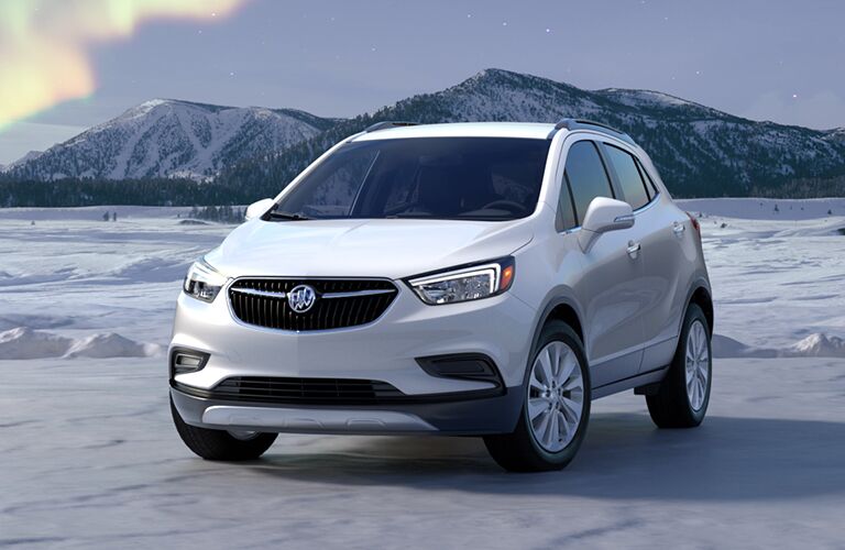 2019 Buick Encore white on snow front view