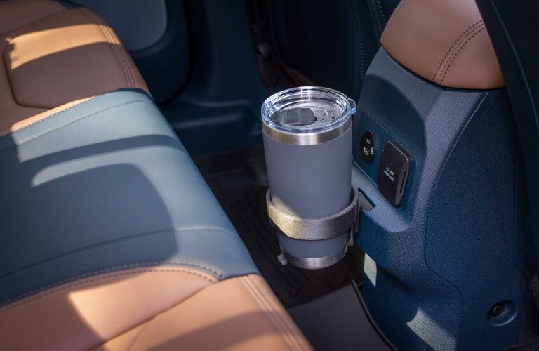 A cup holder available in the backseat of the 2022 Ford Maverick.