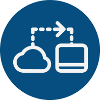 Blue icon with a screen and an "internet cloud"