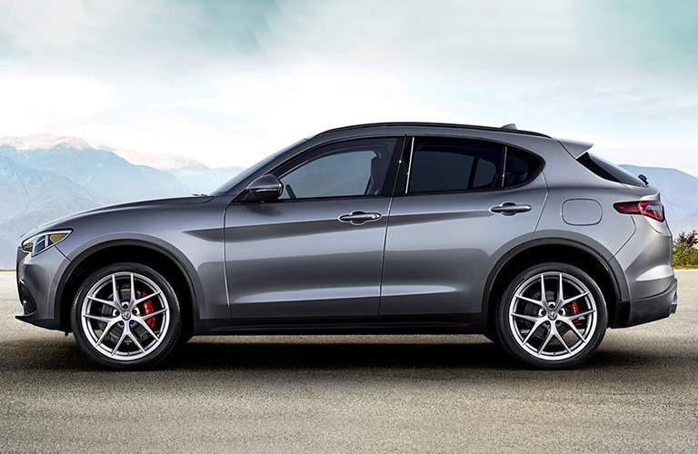 Profile view of silver 2018 Alfa Romeo Stelvio