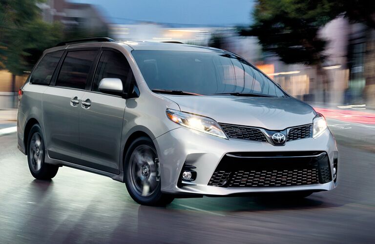 2019 Toyota Sienna Front Diagonal View of Silver Exterior