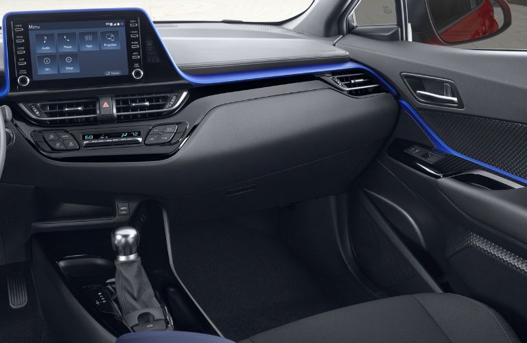A photo of the front passenger side of the 2020 Toyota C-HR.