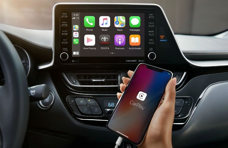 A photo of the a phone being connected to the infotainment system in the 2020 Toyota C-HR.