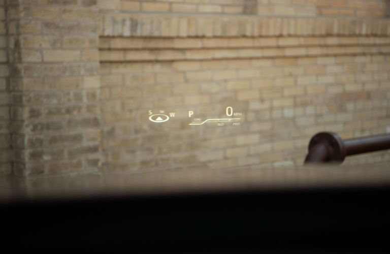 A photo of the heads-up display in the 2020 Highlander Hybrid.