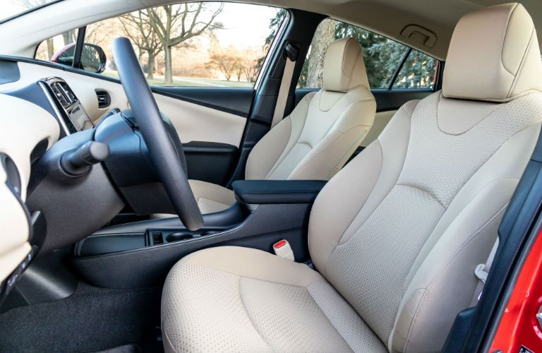 A photo of the front seats in the 2020 Toyota Prius.