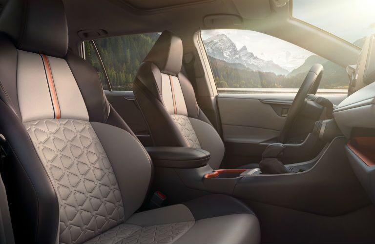 A photo of the front seats in the 2020 Toyota RAV4.