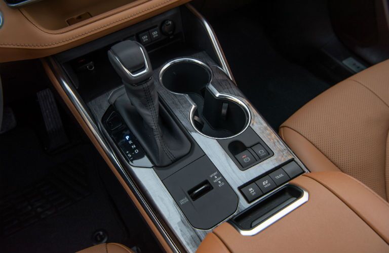 A photo of the gear-shifter in the 2020 Highlander Hybrid.