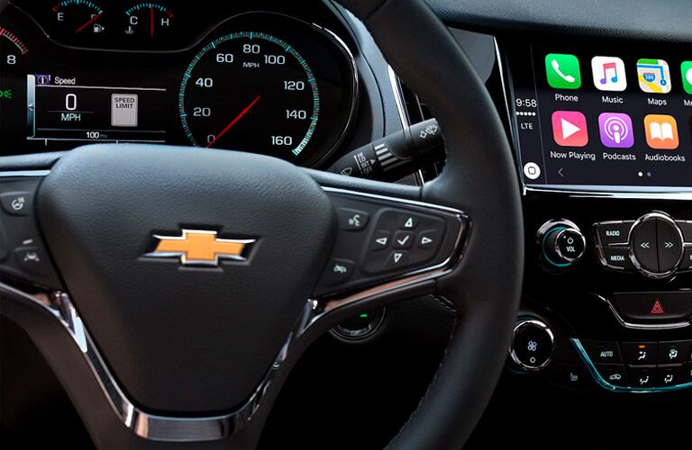 Closeup of the steering wheel in the 2018 Chevrolet Cruze