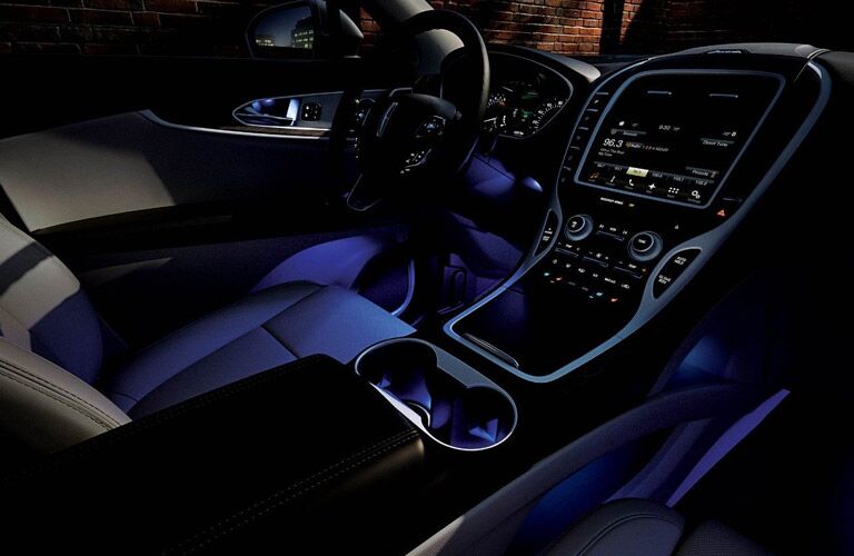Blue-lit interior of the 2018 Lincoln MKX