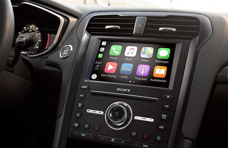 Closeup of infotainment center in 2019 Ford Fusion