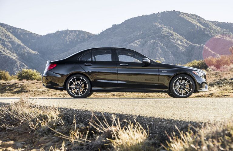 2018 Mercedes-Benz C-Class side profile parked in the desert