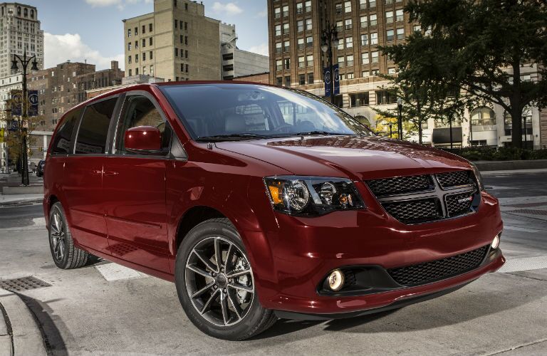 red minivan in the city