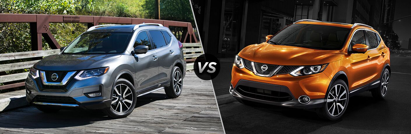 2018 Nissan Rogue VS 2018 Nissan Qashqai front exterior of both cars