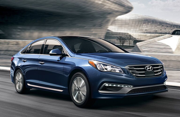 blue hyundai sonata on road