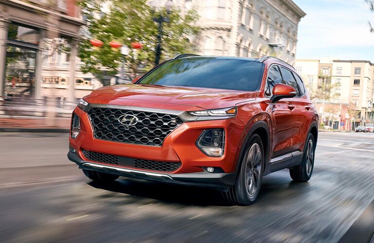 orange 2020 Hyundai Santa Fe front view