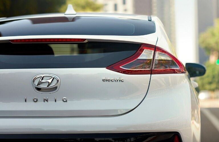 rear of a white 2019 Hyundai Ioniq Electric