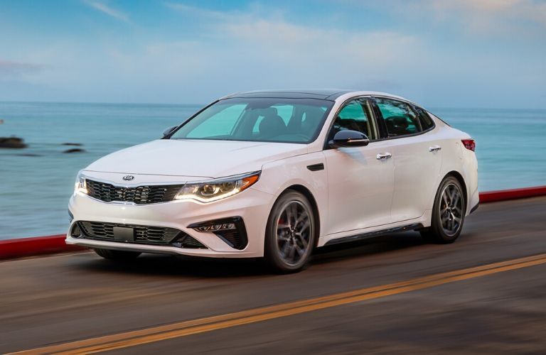 Exterior view of a white 2020 Kia Optima