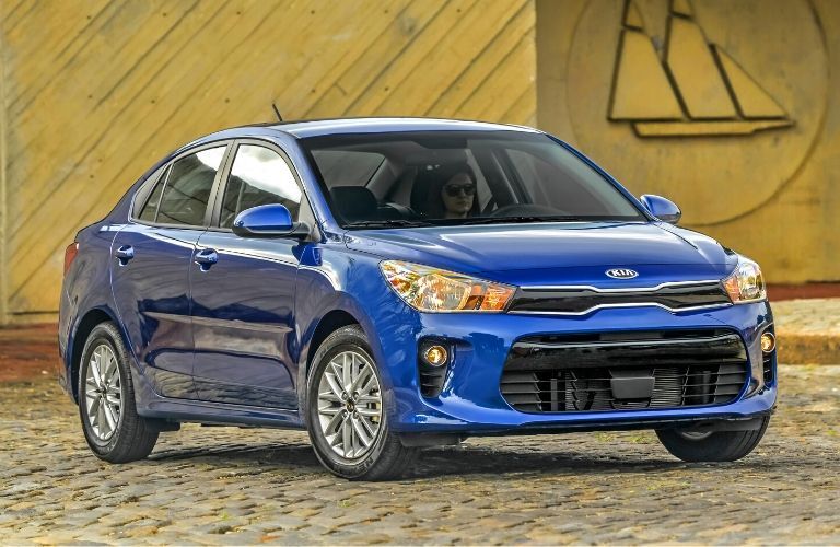 Exterior view of a blue 2020 Kia Rio