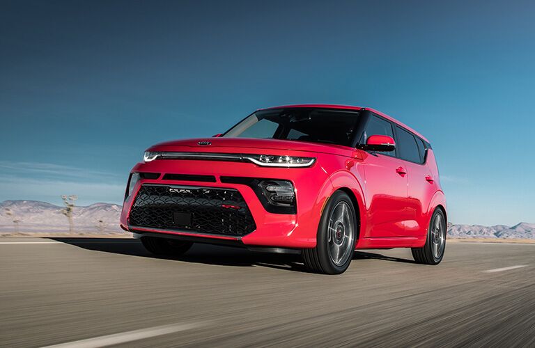 Exterior view of a red 2020 Kia Soul