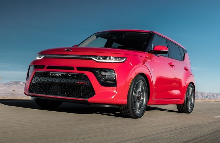 Exterior view of a red 2020 Kia Soul