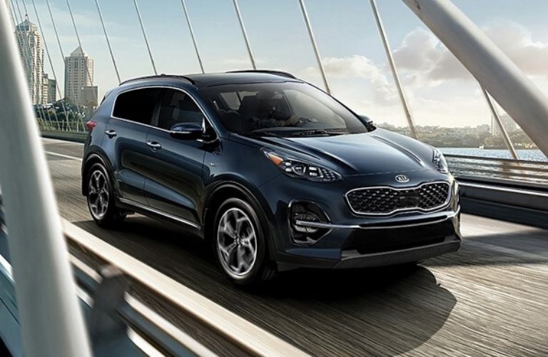 Exterior view of a blue 2020 Kia Sorento