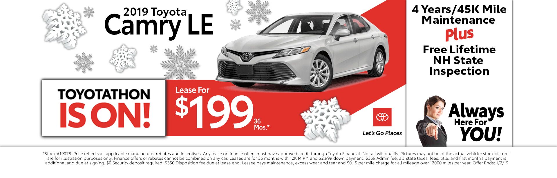 2019 Toyota Camry LE for as low as $199 a month for 36 months 2019 Toyota Camry LE for as low as $199 a month for 36 months