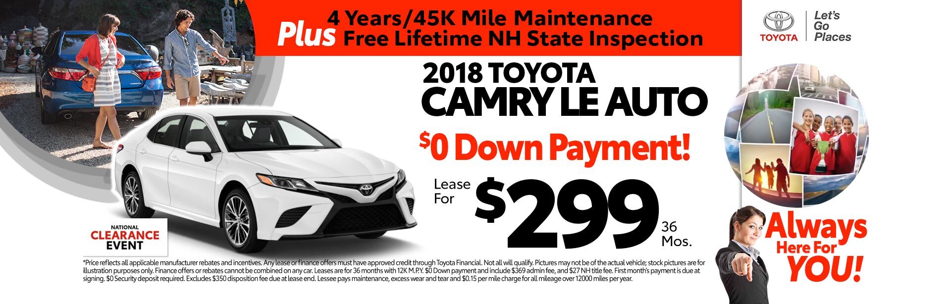 2018 Toyota Camry LE for as low as $299 a month for 36 months 2018 Toyota Camry LE for as low as $299 a month for 36 months