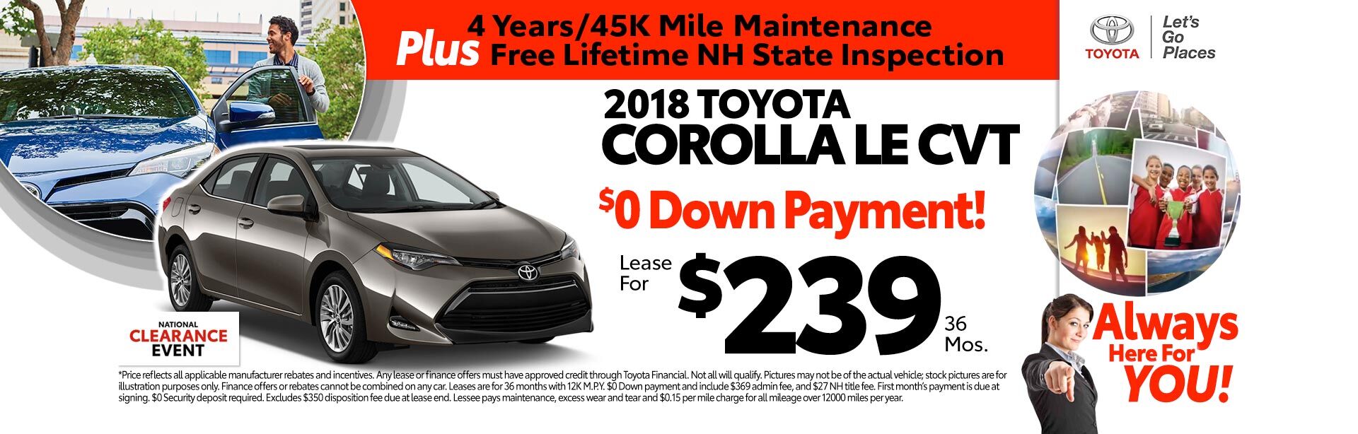 2018 Corolla LE CVT for as low as $239 a month for 36 months 2018 Toyota Corolla LE CVT for as low as $239 a month for 36 months