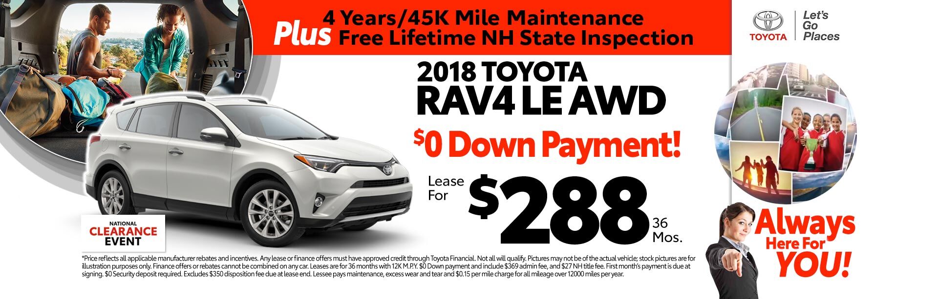 2018 Toyota RAV4 LE AWD for as low as $288 a month for 36 months 2018 Toyota RAV4 LE AWD for as low as $288 a month for 36 months