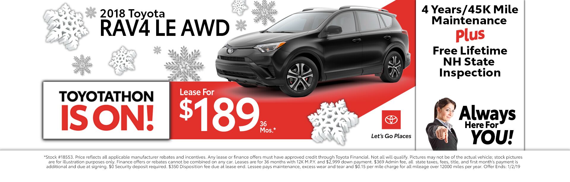 2018 Toyota RAV4 LE AWD for as low as $189 a month for 36 months 2018 Toyota RAV4 LE AWD for as low as $189 a month for 36 months
