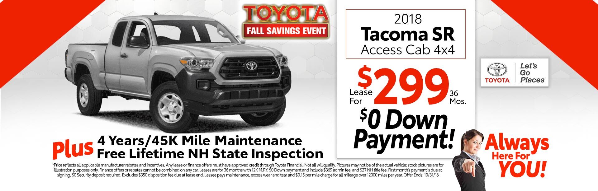 2018 Toyota Tacoma SR5 for as low as $299 a month for 36 months 2018 Toyota Tacoma SR5 for as low as $299 a month for 36 months