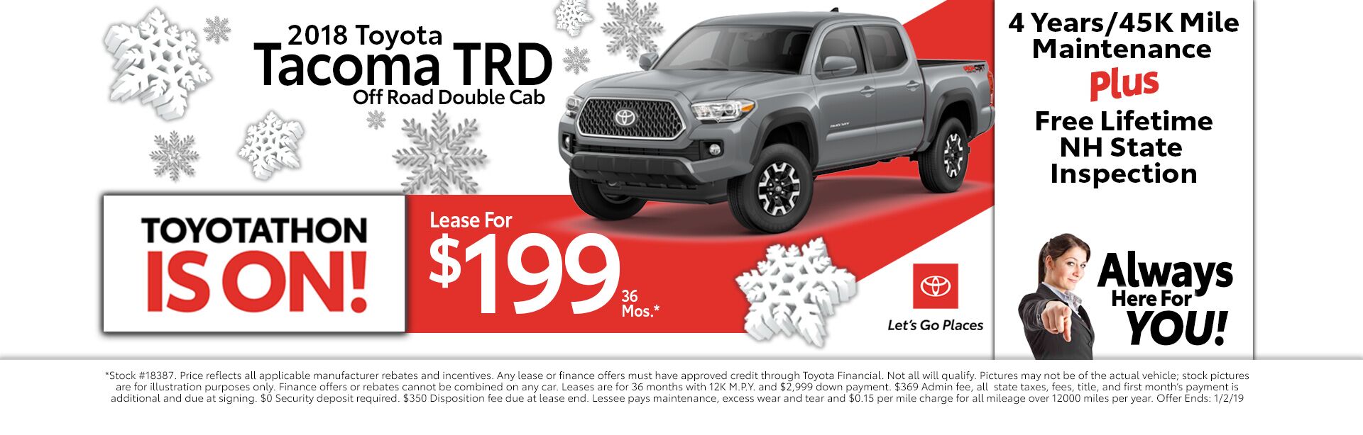 2018 Toyota Tacoma TRD for as low as $199 a month for 36 months 2018 Toyota Tacoma TRD for as low as $199 a month for 36 months