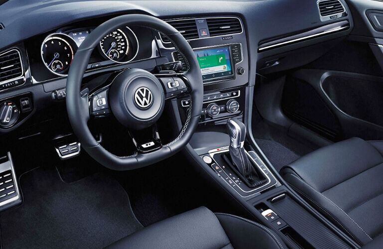 Steering wheel and touchscreen inside the 2018 Volkswagen Golf R