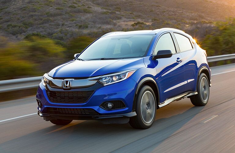 Blue 2020 Honda HR-V Front Exterior on a Coast Road