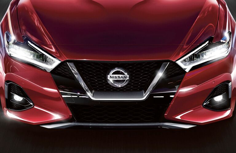 Front view of red 2019 Nissan Maxima