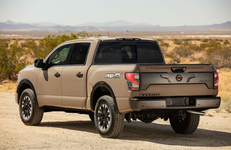 A photo of the 2020 Nissan Titan parked in the desert.