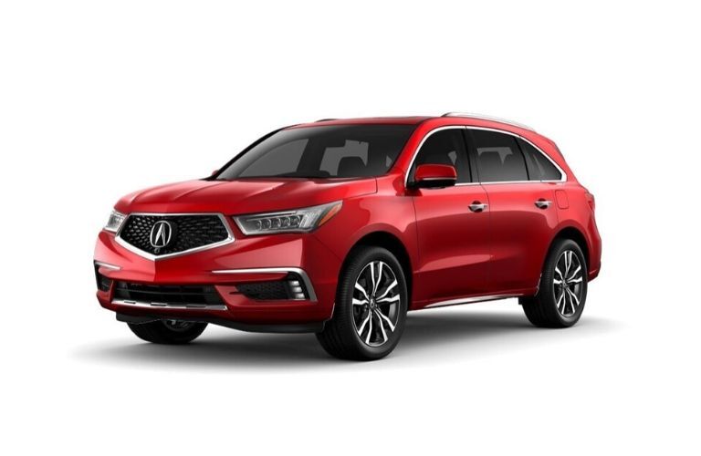 Exterior view of a red 2020 Acura MDX Advance Package